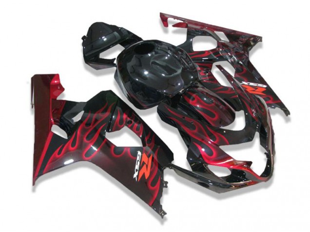 Negro Rojo Llamas Carenado Suzuki GSXR 600 / 750 K4 2004-2005